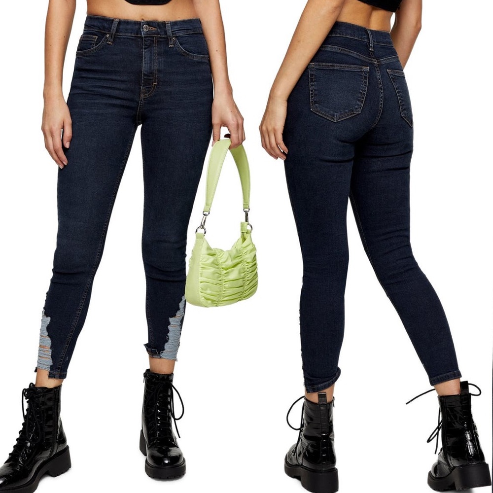 TopShop Jamie High Waist Ripped Hem Skinny Jeans